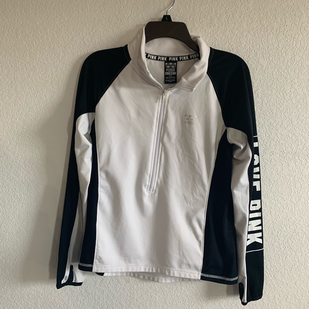PINK VS running shirt half zip black&white medium